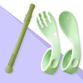 BPA Free Baby Feeding Essentials Baby Self Feeding Spoons Baby Teether (Curved Green)