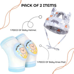 Baby Head Protector helmet and Baby Knee Pads for Crawling (Sky Blue)