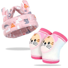 Baby Head Protector helmet and Baby Knee Pads for Crawling (Pink)