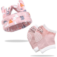 Baby Head Protector helmet and Baby Knee Pads for Crawling (Baby Pink)