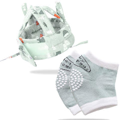 Baby Head Protector helmet and Baby Knee Pads for Crawling (Green)