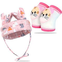 Baby Head Protector helmet and Baby Knee Pads for Crawling (Pink)