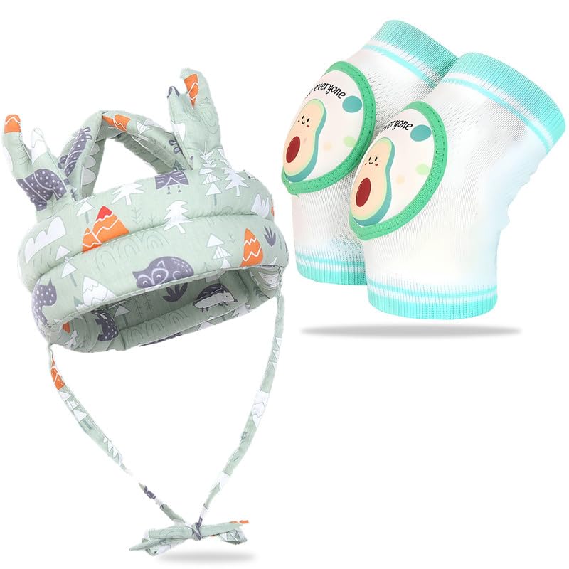 Baby Head Protector helmet and Baby Knee Pads for Crawling (Sea Green)