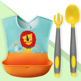 Baby Feeding Adjustable Bibs With BPA Free Baby Feeding Spoon (Orange)
