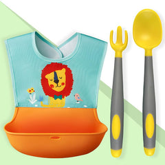 Baby Feeding Adjustable Bibs With BPA Free Baby Feeding Spoon (Orange)