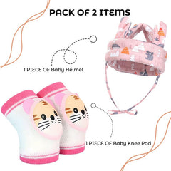 Baby Head Protector helmet and Baby Knee Pads for Crawling (Pink)