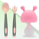 BPA Free Baby Feeding Essentials Baby Self Feeding Spoons Baby Teether (Pink)