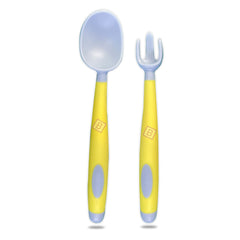 Baby Feeding Adjustable Bibs With BPA Free Baby Feeding Spoon (Yellow Doodle)
