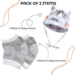 Baby Head Protector helmet and Baby Knee Pads for Crawling (Grey)