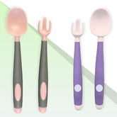 Baby Spoon and fork Set for Baby Feeding (BendableGripPinkGrey)
