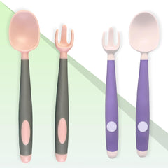 Baby Spoon and fork Set for Baby Feeding (BendableGripPinkGrey)