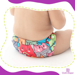 Reusable Baby Cloth Diaper with Adjustable Snap Buttons and Inserts (Set of 2)