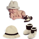 Baby Boy's and Baby Girl's Crochet Photography Props Cowboy Hat and Booties (0-3 Months)
