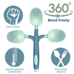 Baby Spoon and fork Set for Baby Feeding (Bendable Mist Blue)