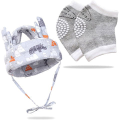 Baby Head Protector helmet and Baby Knee Pads for Crawling (Grey)