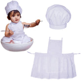 Cute Baby Cook/Master chef Costume Photography Prop Newborn Hat Apron Chef Clothes (White)