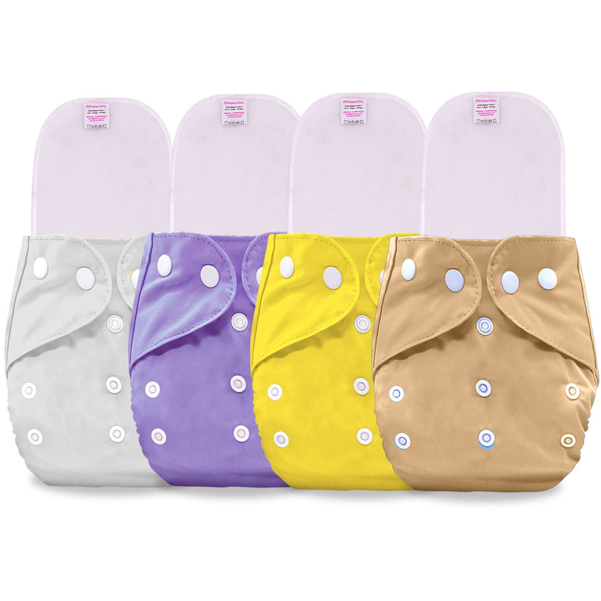 Reusable Baby Cloth Diaper with Adjustable Snap Buttons and Inserts (Set of 4)