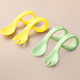 Baby Spoon and fork Set for Baby Feeding (Curved Green)