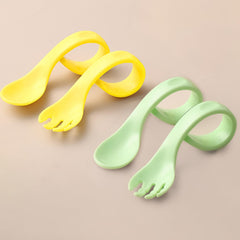 Baby Spoon and fork Set for Baby Feeding (Curved Green)