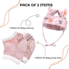 Baby Head Protector helmet and Baby Knee Pads for Crawling (Baby Pink)