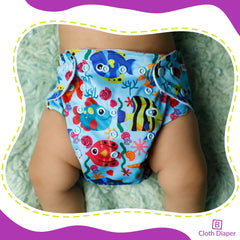 Reusable Baby Cloth Diaper with Adjustable Snap Buttons and Inserts (Set of 2)