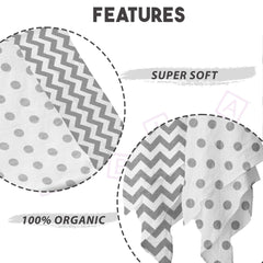 Bamboo Muslin Swaddle Wrap/Blanket for Baby 120X110 (Grey Polka & Zigzag)