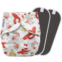 Reusable Baby Cloth Diaper with Adjustable Snap Buttons and Insert (1 Diaper & 2 Pcs Insert)
