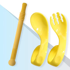 BPA Free Baby Feeding Essentials Baby Self Feeding Spoons Baby Teether (CurvedYellow)