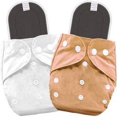 Reusable Baby Cloth Diaper with Adjustable Snap Buttons and Inserts (Set of 2)