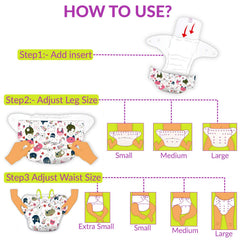 Reusable Baby Cloth Diaper with Adjustable Snap Buttons and Insert (Set of 1)