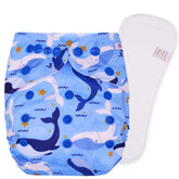 Reusable Baby Cloth Diaper with Adjustable Snap Buttons and Insert (Set of 1)