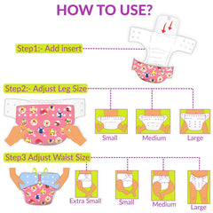 Reusable Baby Cloth Diaper with Adjustable Snap Buttons and Inserts (Set of 2)