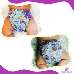 Washable & Reusable Baby Cloth Diaper With Adjustable Size Button (Set of 2)