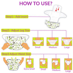 Reusable Baby Cloth Diaper with Adjustable Snap Buttons and Insert (1 Diaper & 2 Pcs Insert)