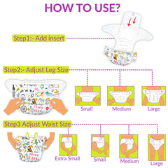 Reusable Baby Cloth Diaper with Adjustable Snap Buttons and Insert (Set of 1)