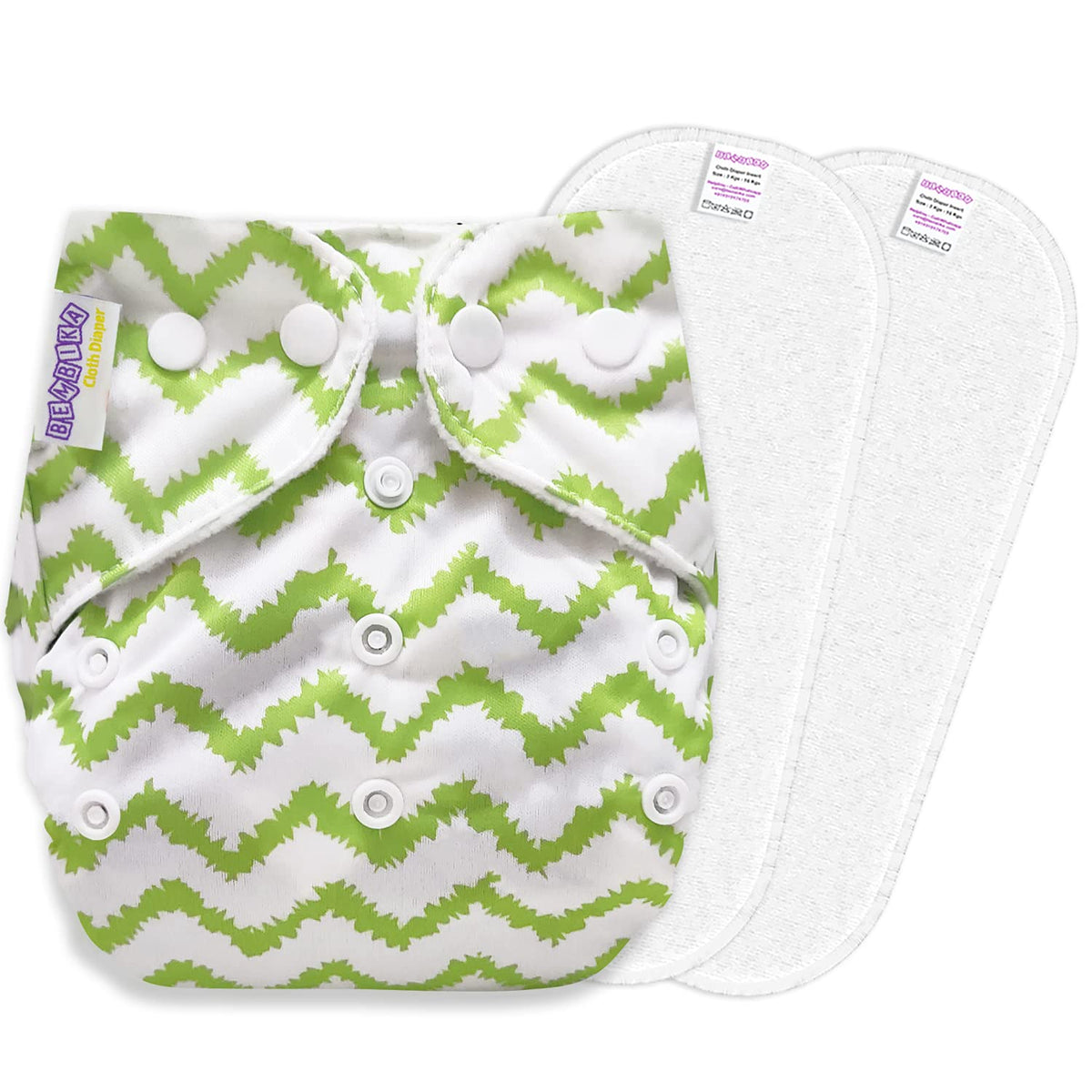 Reusable Baby Cloth Diaper with Adjustable Snap Buttons and Insert (1 Diaper & 2 Pcs Insert)
