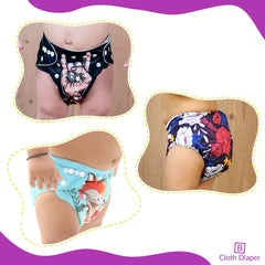 Washable & Reusable Baby Cloth Diaper With Adjustable Size Button (Set of 3)