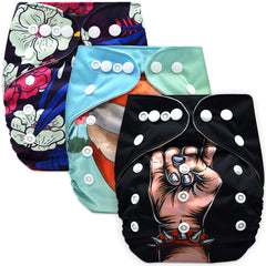 Washable & Reusable Baby Cloth Diaper With Adjustable Size Button (Set of 3)