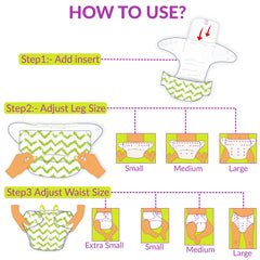 Reusable Baby Cloth Diaper with Adjustable Snap Buttons and Insert (1 Diaper & 2 Pcs Insert)