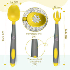 Baby Spoon and fork Set for Baby Feeding (Bendable Yellow Grey)