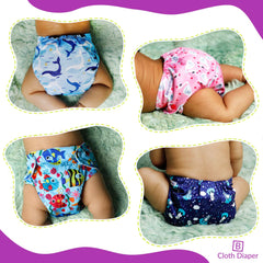 Washable & Reusable Baby Cloth Diaper With Adjustable Size Button (Set of 4)