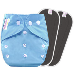 Reusable Baby Cloth Diaper with Adjustable Snap Buttons and Insert (1 Diaper & 2 Pcs Insert)