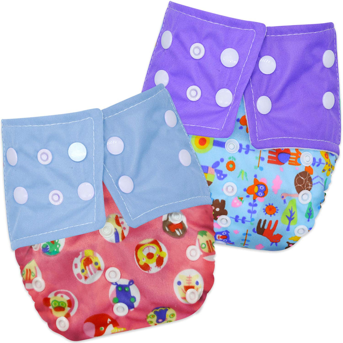 Washable & Reusable Baby Cloth Diaper With Adjustable Size Button (Set of 2)