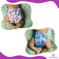 Washable & Reusable Baby Cloth Diaper With Adjustable Size Button (Set of 2)