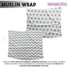 Bamboo Muslin Swaddle Wrap/Blanket for Baby 120X110 (Grey Polka & Zigzag)