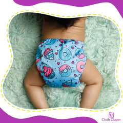 Reusable Baby Cloth Diaper with Adjustable Snap Buttons and Inserts (Set of 2)