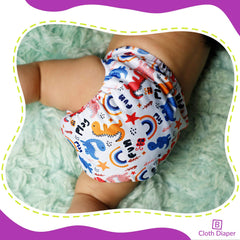 Reusable Baby Cloth Diaper with Adjustable Snap Buttons and Inserts (Set of 4)