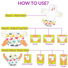 Reusable Baby Cloth Diaper with Adjustable Snap Buttons and Insert (Set of 1)