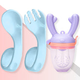 BPA Free Baby Feeding Spoon & Fruit Nibbler Set (Curved Blue)