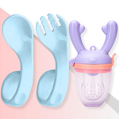 BPA Free Baby Feeding Spoon & Fruit Nibbler Set (Curved Blue)